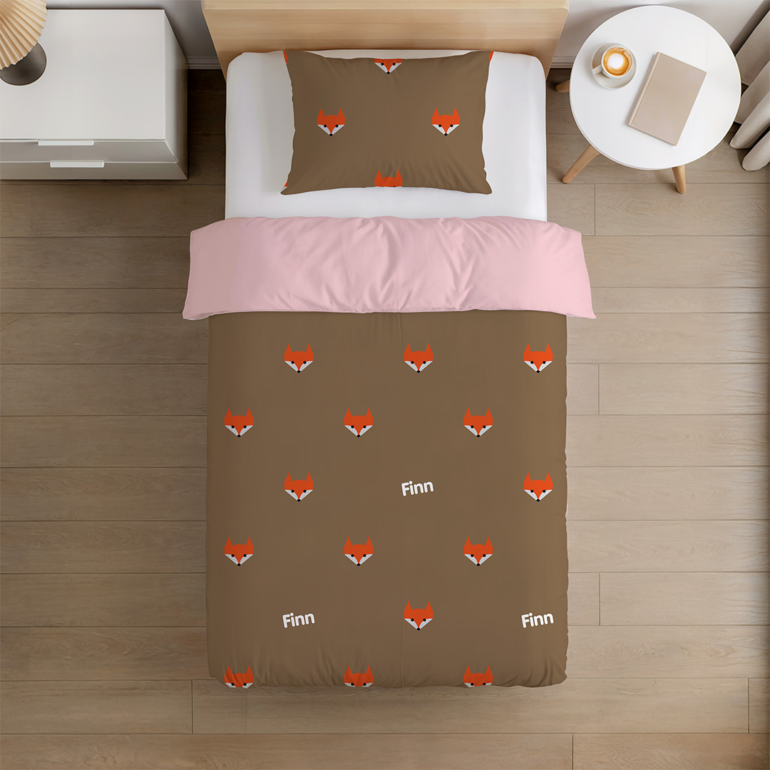 Happy Dekbed Foxy bruin Dekbedovertrek met Naam– 100% katoen satijn 210TC | incl. 1 kussensloop - Afbeelding 2