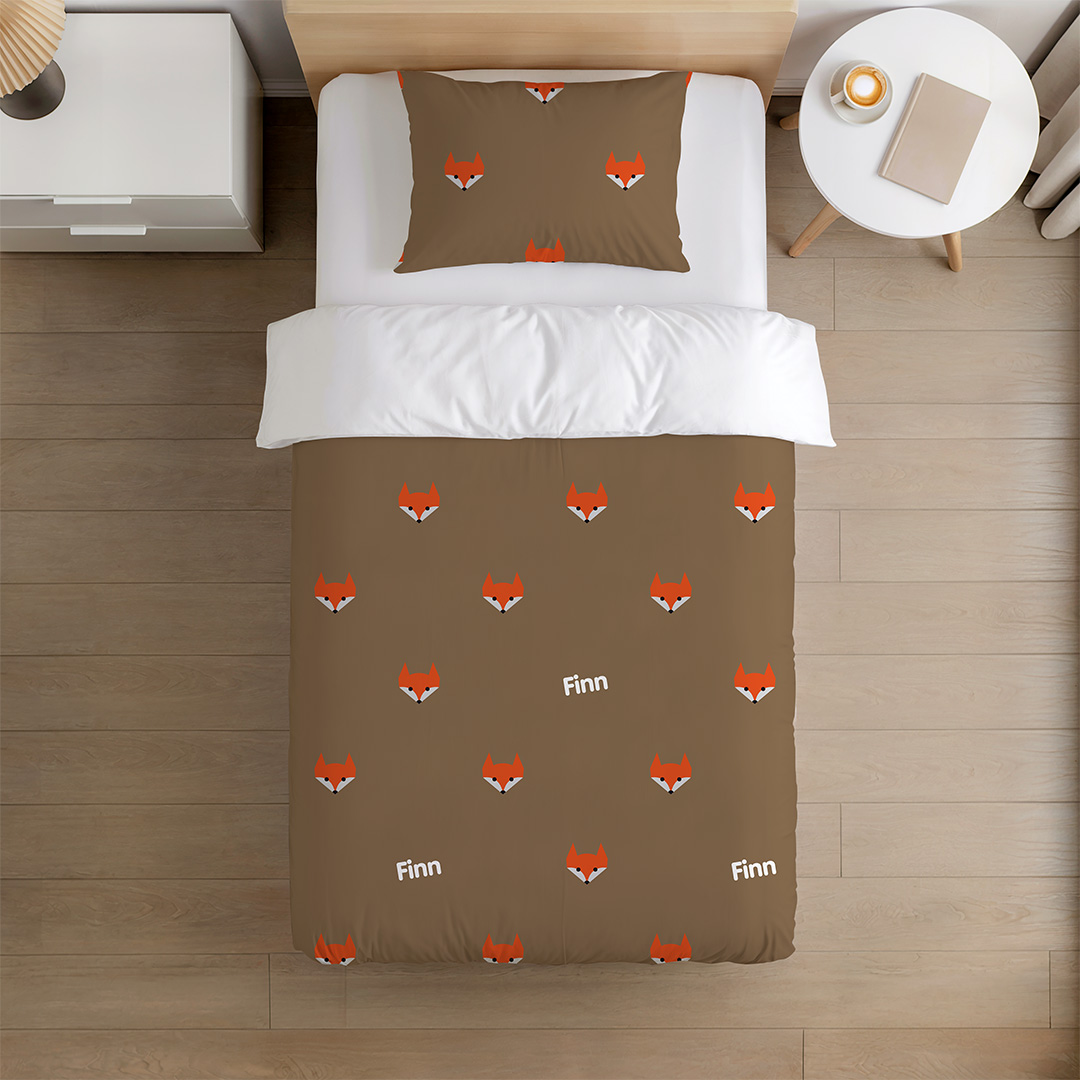 Happy Dekbed Foxy bruin Dekbedovertrek met Naam– 100% katoen satijn 210TC | incl. 1 kussensloop - Afbeelding 3