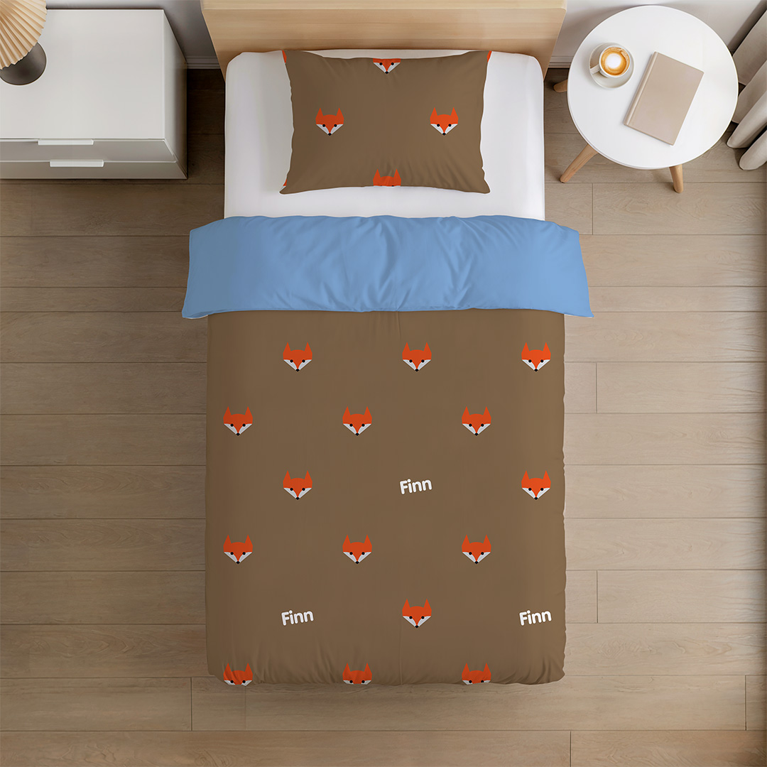 Happy Dekbed Foxy bruin Dekbedovertrek met Naam– 100% katoen satijn 210TC | incl. 1 kussensloop - Afbeelding 4