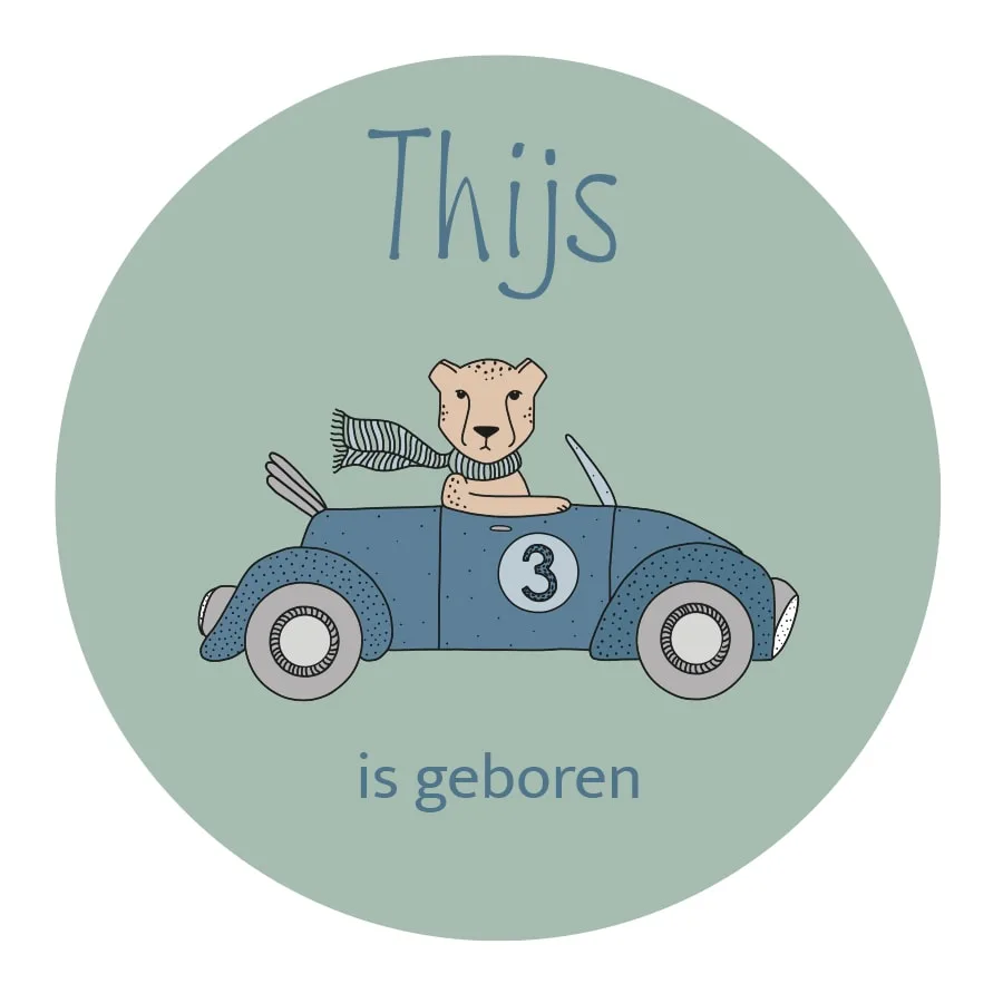 Geboortesticker raam met cheetah in een auto - Afbeelding 3