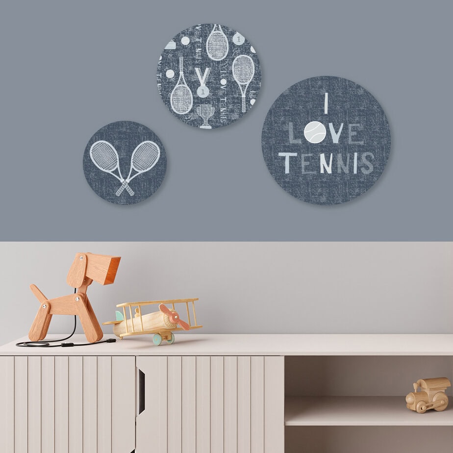 Muurcirkels met tennis print in blauw - Afbeelding 2