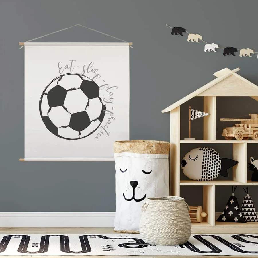 XL textielposter voetbal in zwart wit - Afbeelding 2