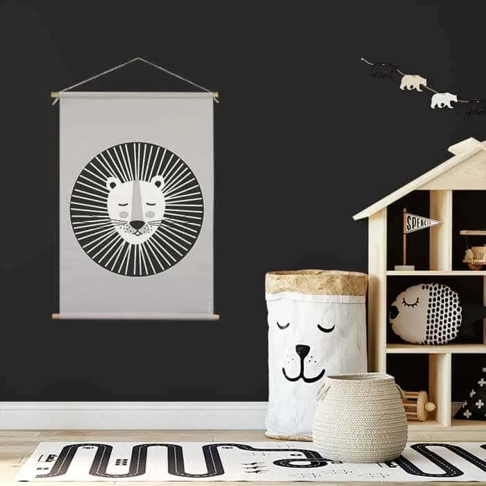XL textielposter met leeuw in zwart wit - Afbeelding 2