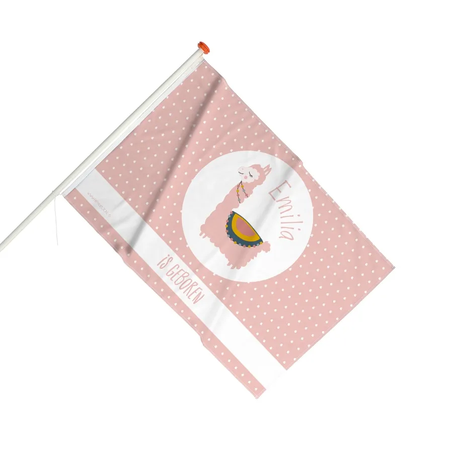 Geboortevlag lama in roze print - Afbeelding 2