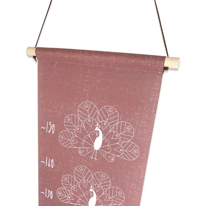 Groeimeter oudroze met pauwen print in linnenlook - Afbeelding 5