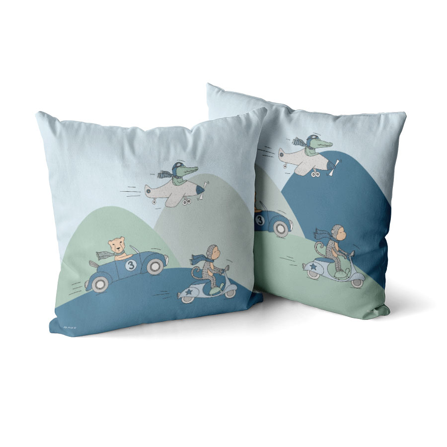 Sierkussen met dieren onderweg print - Afbeelding 2