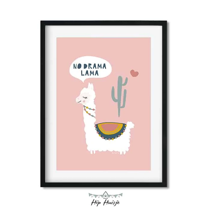 Poster roze no drama lama print - Afbeelding 2