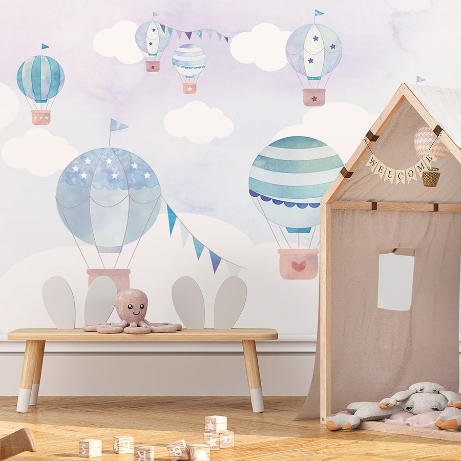 XL behang met luchtballonnen in blauw - Afbeelding 2
