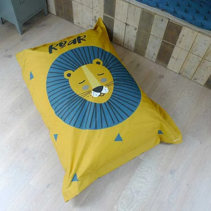 Zitzak met leeuw in okergeel met blauw - Afbeelding 7